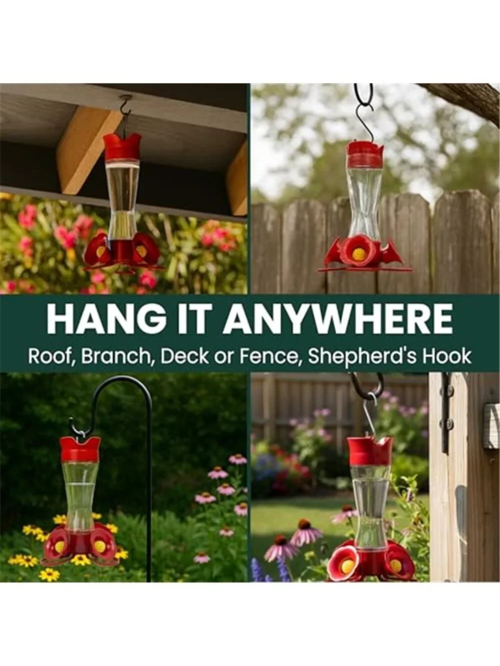 Glass Hummingbird Feeders for Outdoors with Ant Moat, Bee Guards, & Perches, 8oz